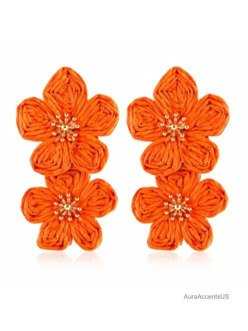 Handwoven Raffia Drop Earrings Boho Flower Dangle Statement Jewelry
